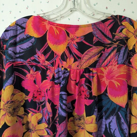 Beautiful by Lawrence Zarian 2X Top Paradise Tropical Multicolor Tiered Floral - Picture 10 of 15